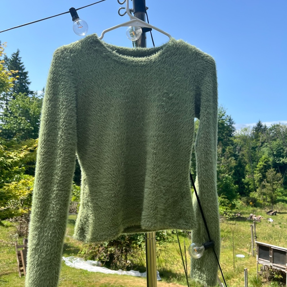 Green Fuzzy Long Sleeve Sweater